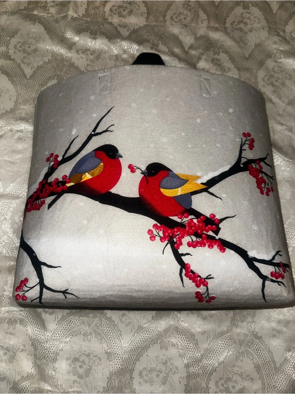 Bird Branch Canvas Tote Bag in Gray and Red - Decorative Home Accent